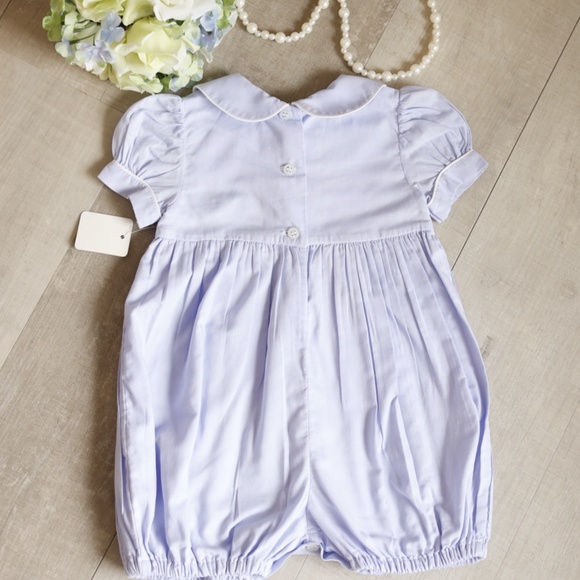 RARE Strasburg Romper Lavender Cotton Smocked Embroidery Bubble PERFECT NWOT - Picture 4 of 5